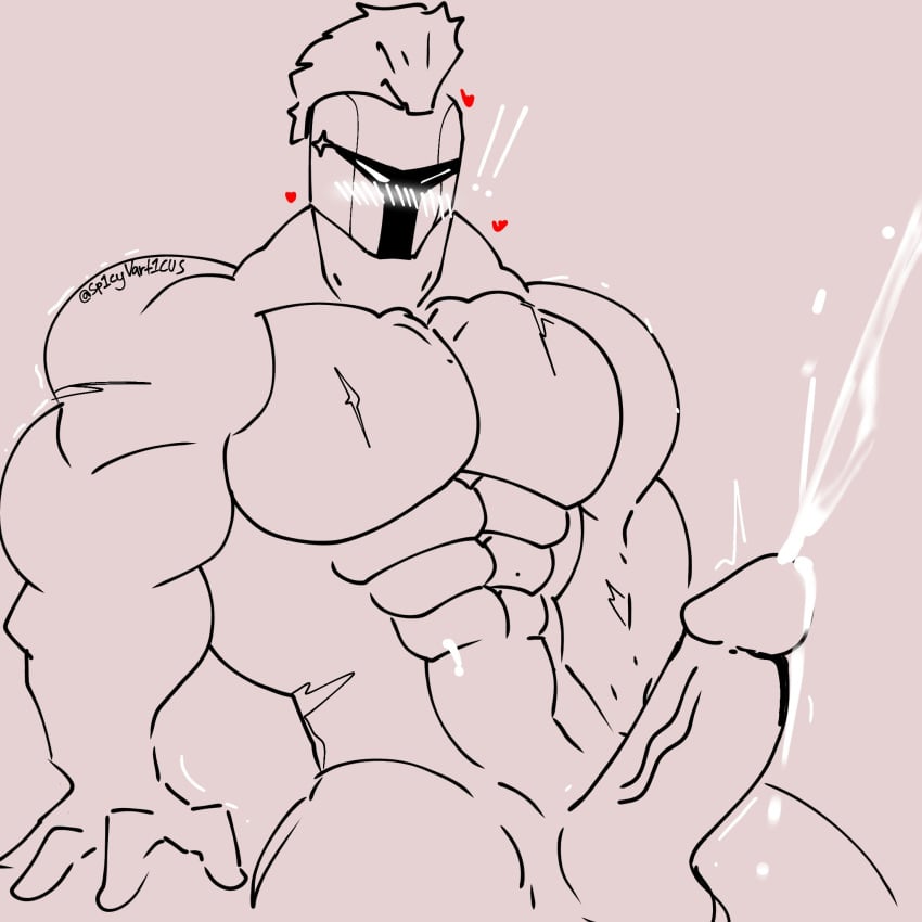 bara blush_lines cumshot gay hearts_around_head helmet_only knight lustfulsai male male_only penis solo veiny_penis