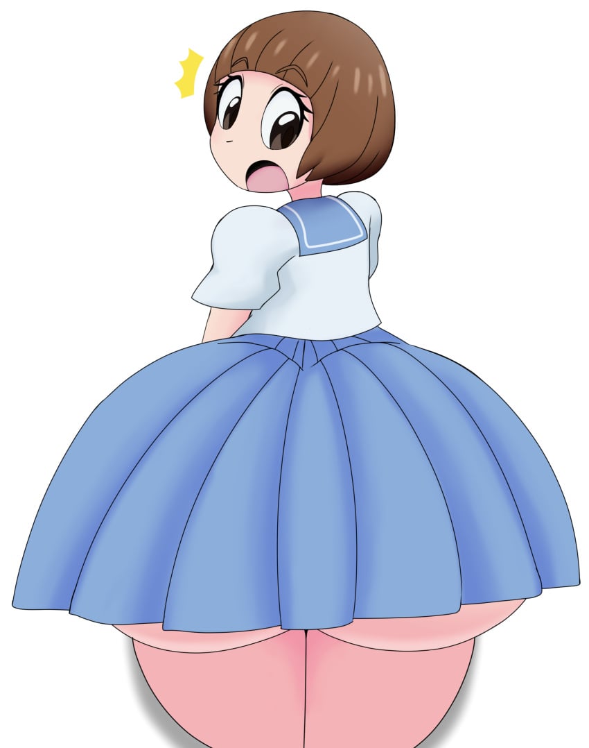 :o ass ass_focus big_ass brown_hair bubble_ass bubble_butt commission_art commissioner_upload cute fat_ass huge_ass kill_la_kill looking_at_ass looking_back mankanshoku_mako mechspazer school_uniform skirt