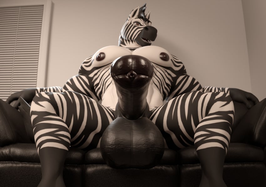 animal_genitalia anthro balls big_balls big_penis digital_media_(artwork) equid equine erection genitals hi_res huge_balls huge_cock looking_at_viewer male male_only mammal nipples nude open_mouth penis question_mark shadedance smile smiling_at_viewer solo stripes tail zebra