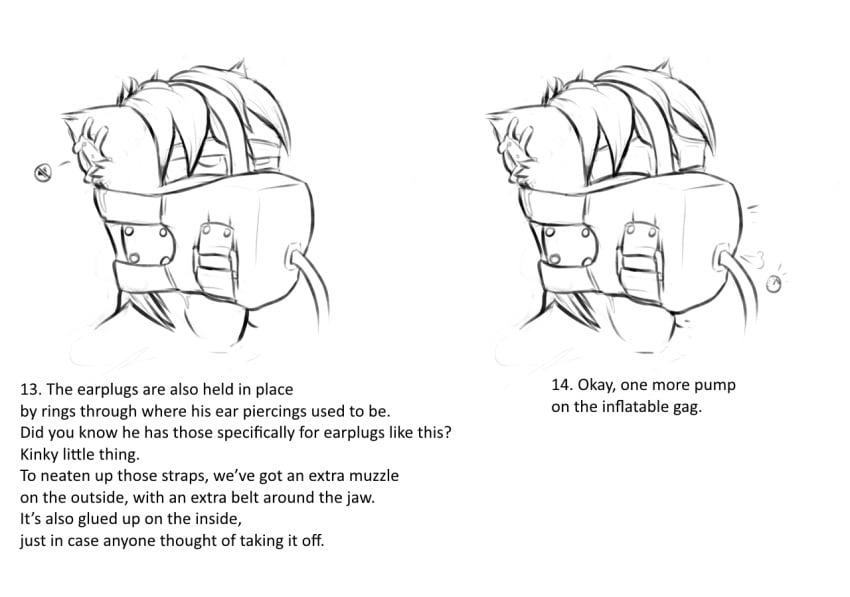 absurd_res bondage bound bulge clipped_wings_(oc) comic ear_plugs earplugs equine gag glue hi_res horse inflatable inflatable_gag krd male male_only mammal mask monochrome muzzle_(object) my_little_pony neck_bulge permanent permanent_bondage piercing pony rubber sensory_deprivation sex_toy solo story