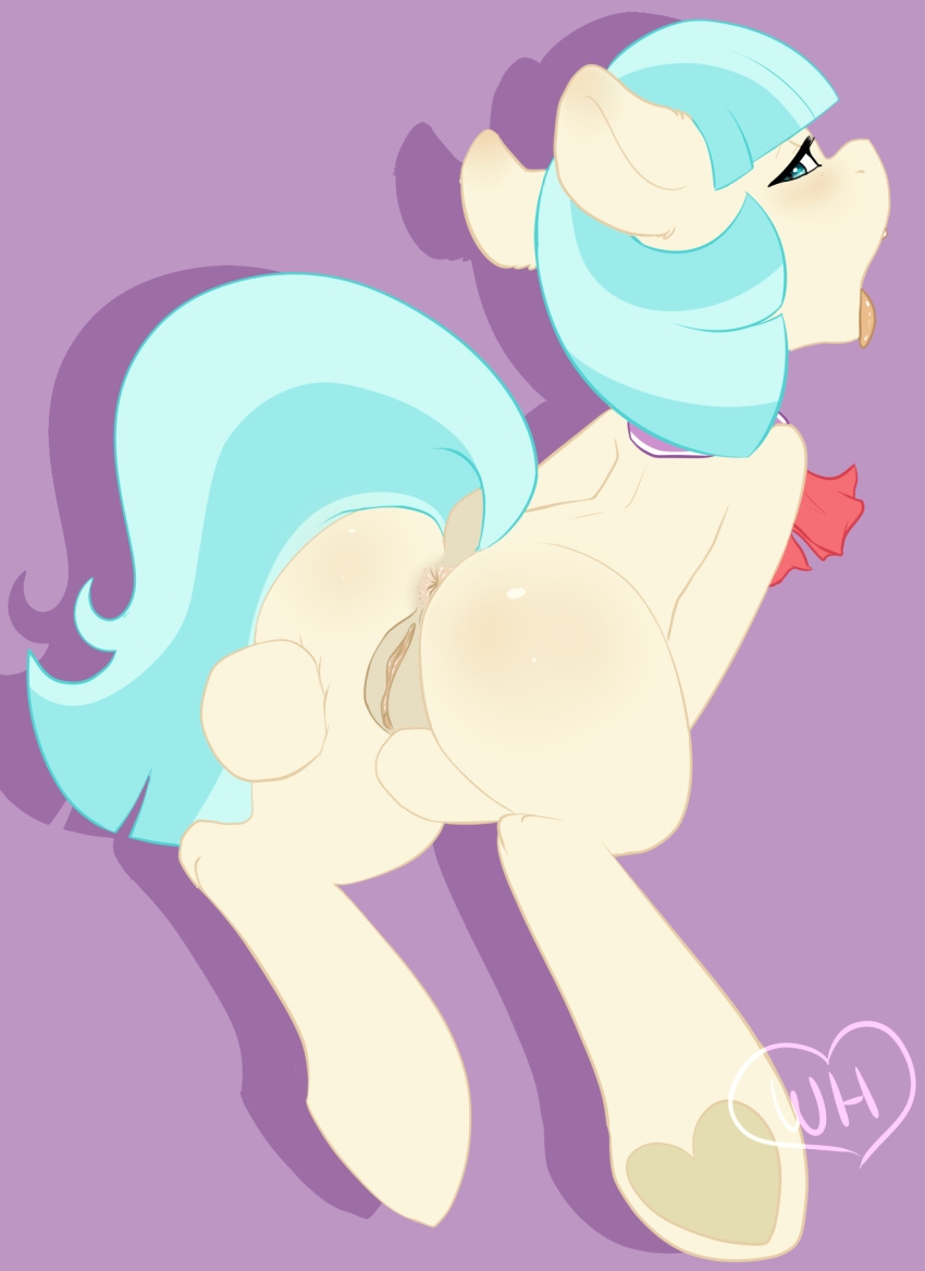 2014 anus ass blue_hair blush coco_pommel_(mlp) cutie_mark earth_pony equine female feral friendship_is_magic highres hooves horse mammal multicolored_hair my_little_pony open_mouth pony purple_background pussy shadow simple_background solo tongue tongue_out two_tone_hair whitehair