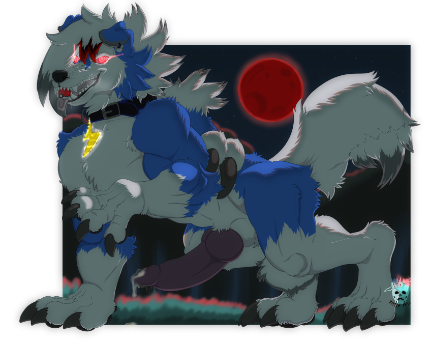 big_penis canid canine claws foxlightning generation_7_pokemon genitals growth hi_res justinfox knot lycanroc male mammal moon muscular night nintendo paws penis pokemon pokemon_(species) transformation