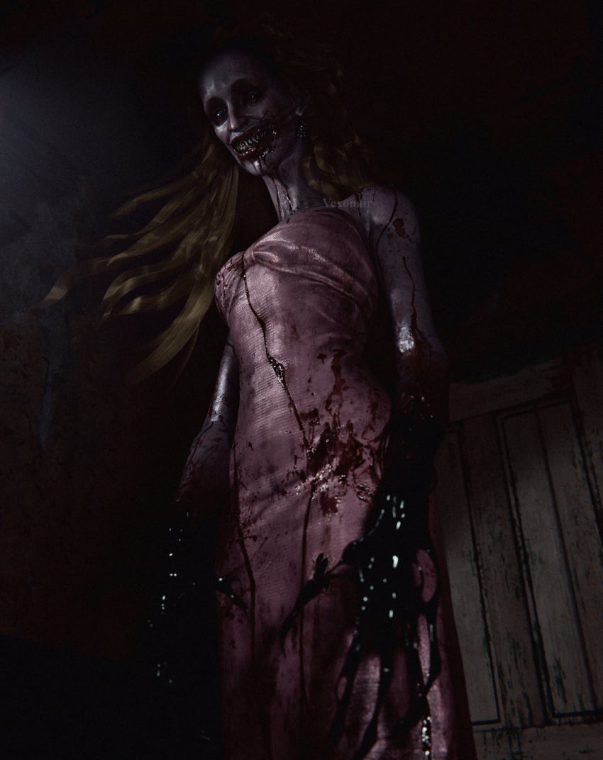 1girls blood creepy creepy_smile dress from_below horror junji_ito looking_at_viewer mature mature_female milf miss_fuchi nightmare_fuel nightmare_waifu pov pov_eye_contact scary scary_face solo solo_female tall_female vexonair viewed_from_below