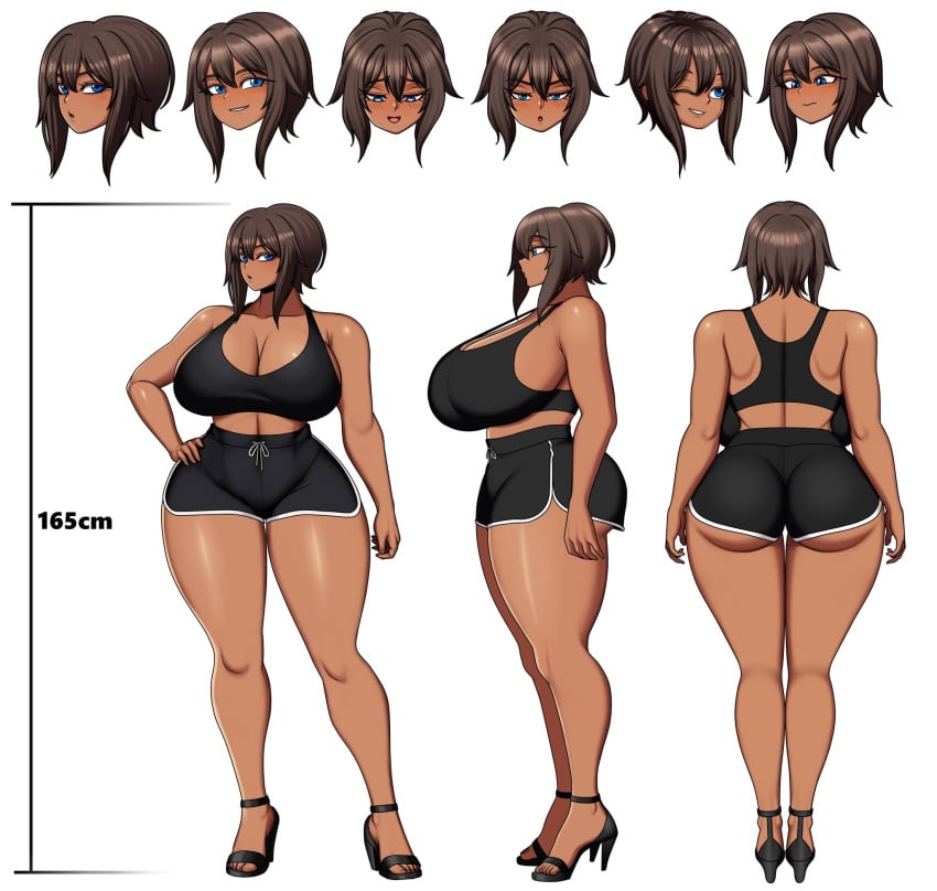 1girls artist_request blue_eyes dark-skinned_female high_heels posing reference_image reference_sheet short_hair strappy_heels tagme tank_top