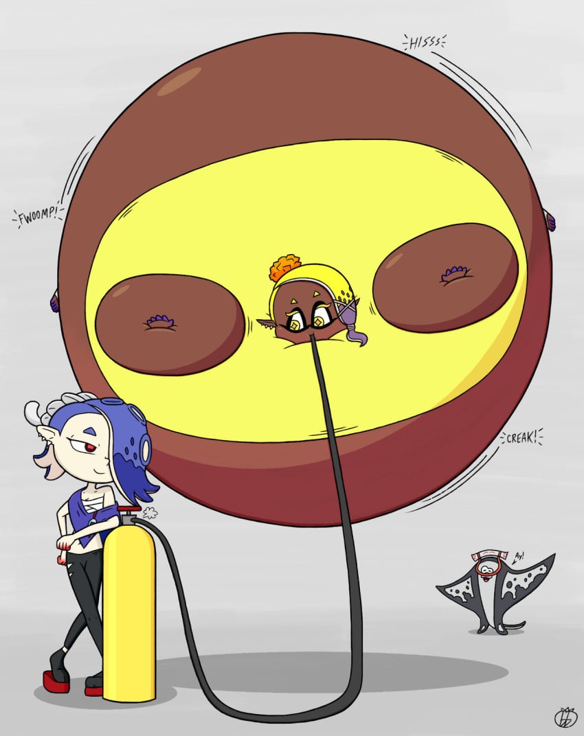 2d_(artwork) balloon_inflation bigb3rri black_skin blue_hair body_inflation expansion floating frye_(splatoon) frye_onaga helium_inflation helium_tank inflation inflation_fetish nintendo shiver_(splatoon) shiver_hohojiro spherical_inflation splatoon splatoon_(series) white_skin yellow_hair yellow_topwear