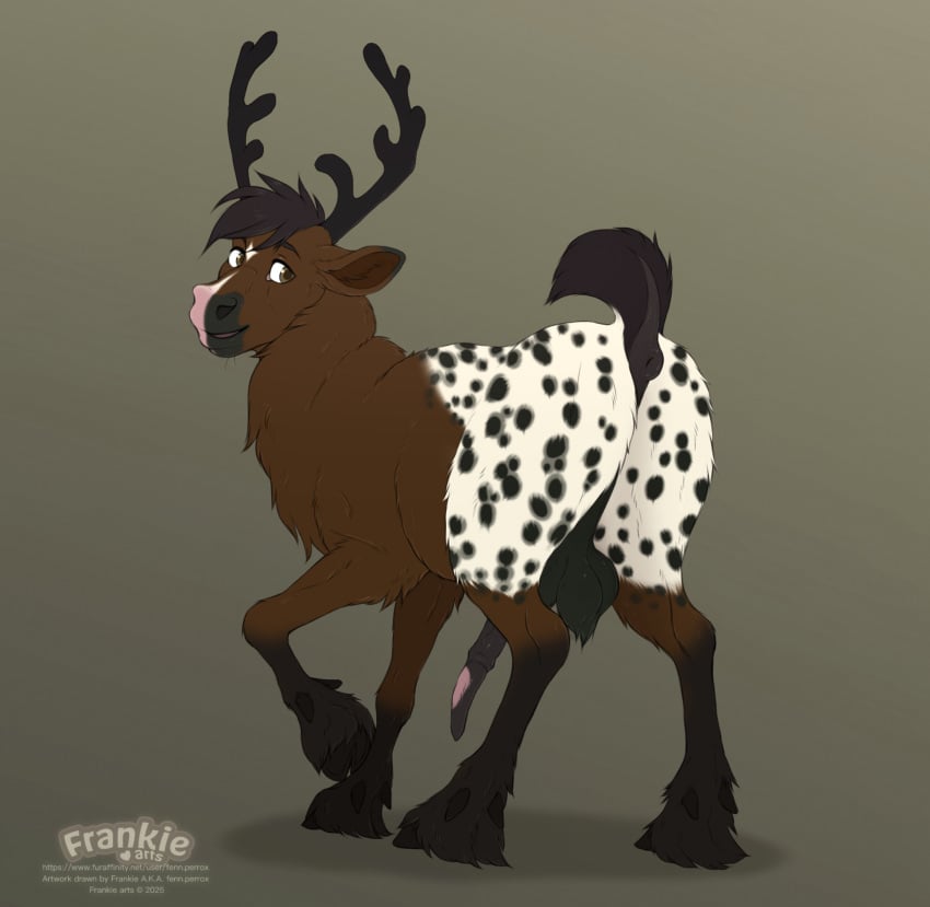 anatomically_correct anatomically_correct_genitalia anatomically_correct_penis animal_genitalia animal_penis antlers anus balls brown_body brown_fur cervine_genitalia cervine_penis cloven_hooves deer dock_(anatomy) fenn.perrox feral fur genitals hi_res hooves horn male mammal new_world_deer penis puffy_anus rear_view reindeer solo standing tail