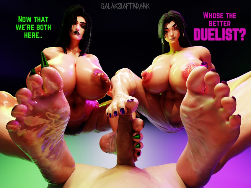 3d 3d_(artwork) 3d_model 3d_render angry blender blender_(software) blender_cycles dominant dominant_female feet feet_focus feet_on_penis feet_up foot_fetish foot_focus foot_play footjob galakziaftrdark grin large_ass large_breasts larger_female marvel marvel_cinematic_universe marvel_comics marvel_rivals mcu sole_female soles sweat sweating sweaty toe_claws toenail_polish toenails toenails_polish toes two_girls