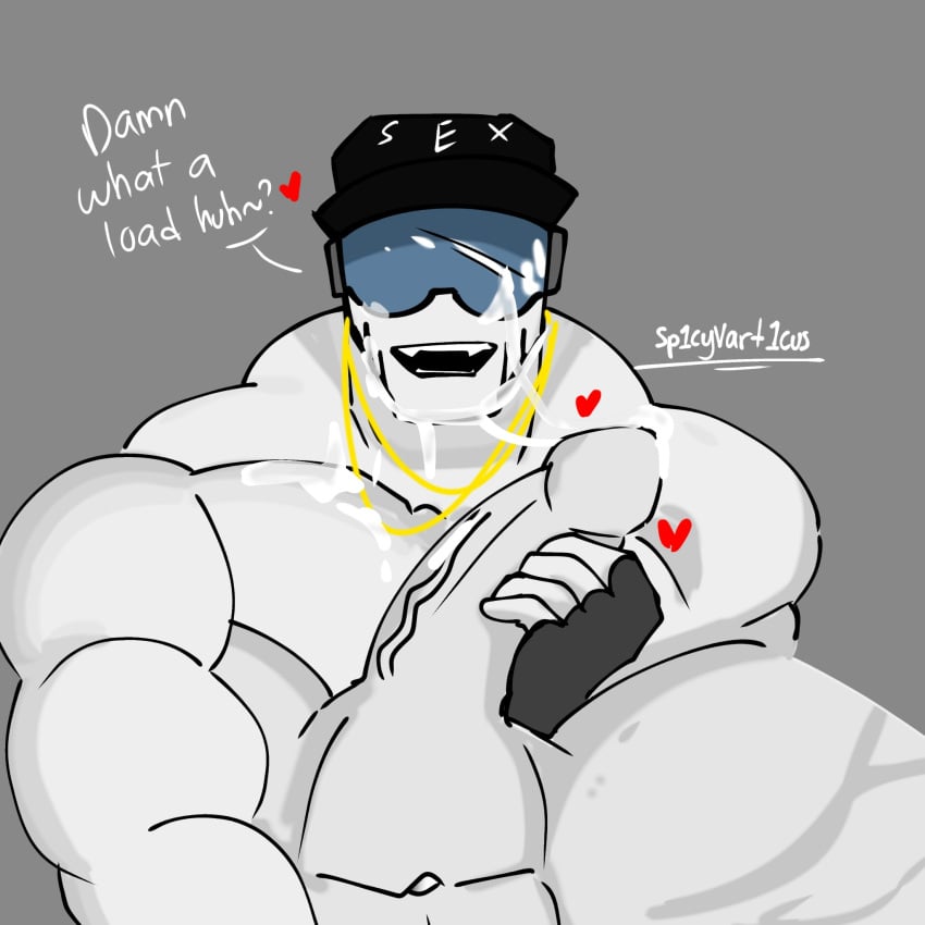 bara big_penis cap collar cum_on_face fingerless_gloves gay hzin_(lustfulsai) lustfulsai masked_male veiny_penis