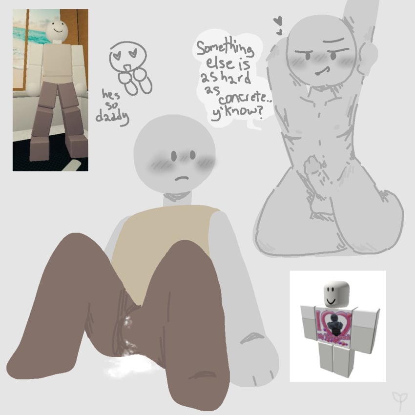 2024 bald basilnotreel colored consensual cum_puddle cute dom dominant dominant_male embarassed grey_skin hard_penis hot_dude male male_only reference_image regretevator roblox roblox_game self_upload sitting stained_clothes stained_clothing stained_pants top wallter_(regretevator)