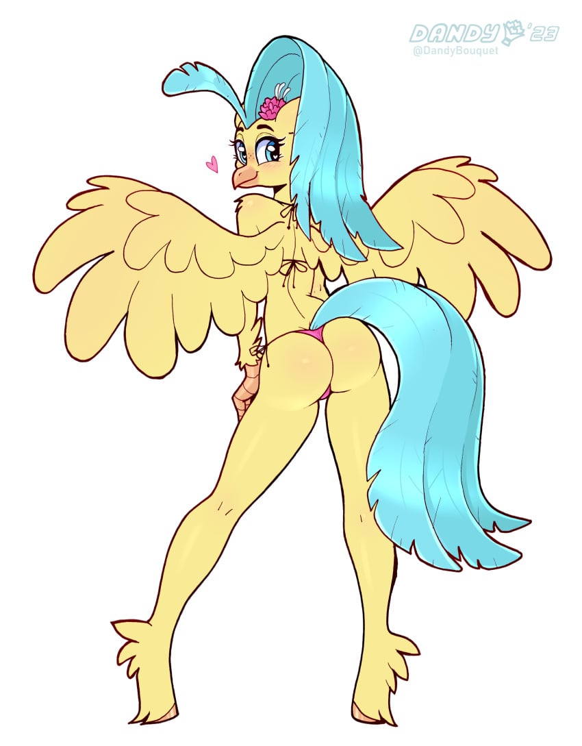 1girls anthro avian bikini blue_eyes blue_hair blue_tail clothing dandy_(artist) european_mythology feathers female female_only flower flower_in_hair freckles friendship_is_magic fur greek_mythology hasbro hippogriff hooves my_little_pony my_little_pony:_the_movie_(2017) mythological_avian mythology princess_skystar_(mlp) solo swimwear tail unguligrade unguligrade_anthro yellow_body yellow_feathers yellow_fur