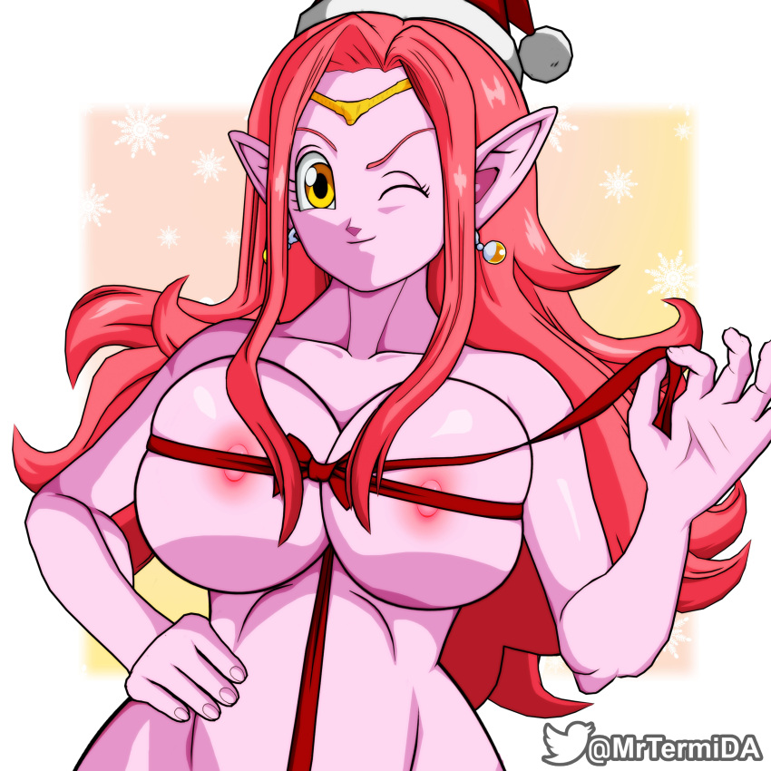 big_breasts breasts christmas chronoa dragon_ball dragon_ball_heroes dragon_ball_xenoverse female female_only kaioshin kaioshin_of_time mrtermida nipples pink_body pink_skin