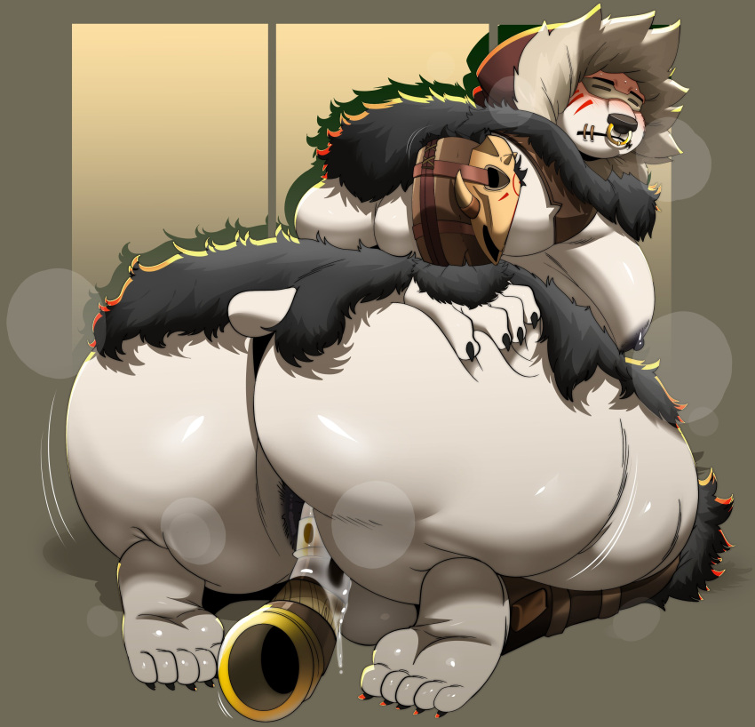 absurd_res anal anal_sex anthro anus ass balls bear big_moobs blizzard_entertainment blush blush_lines chubby_cheeks facial_piercing genitals hi_res male male_only mammal moobs musk musk_clouds nose_piercing nose_ring nude nude_male object_in_ass overwatch overwatch_2 overweight overweight_male penetration piercing polar_bear polar_hog_roadhog presenting presenting_anus presenting_hindquarters ring_piercing roadhog satsui-n0-had0u solo solo_male ursine