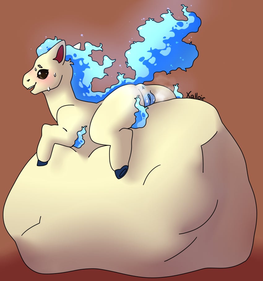 absurd_res anus belly big_belly blush bodily_fluids feral generation_1_pokemon genitals hi_res hooves nintendo nude pokemon pokemon_(species) ponyta pussy shiny_pokemon sweat vore xalloir