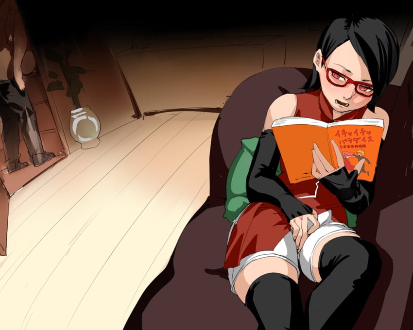 1boy 2girls absurd_res absurdres affair arm_warmers armwear ass bare_shoulders barefoot black_hair black_legwear blush boruto:_naruto_next_generations bottomless breasts brown_pants cheating cheating_husband cheating_wife couch daughter feet_up female_focus fingering fingering_self glasses haruno_sakura hi_res high_resolution highres hua_zhong_yu indoors jacket large_breasts leg_up legs_up legwear light-skinned_female light_skin masturbating masturbation minishorts moan moaning moaning_in_pleasure mother mother_and_daughter multiple_girls namikaze_minato naruto naruto_(series) naruto_uzumaki netorare nipples ntr open_clothes open_mouth open_shirt pale-skinned_female pale_skin pants pants_down penis petite pillow pussy reading red_eyes red_shirt sakura_haruno sarada_uchiha sex sharingan shiny_skin shirt shoes short_hair shorts shounen_jump sitting sleeveless_shirt sofa stealth_sex straight sweat teeth thighhighs topless_male uchiha_sarada uzumaki_kushina uzumaki_naruto vaginal_masturbation very_high_resolution voyeur voyeurism