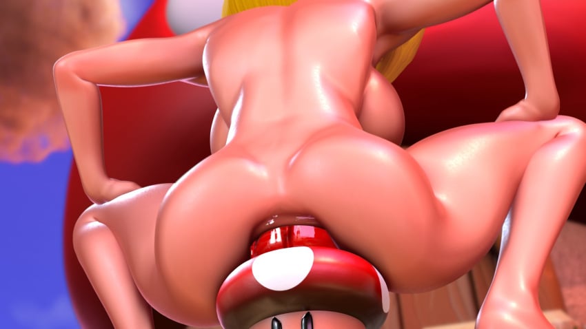 1futa 1up_mushroom 3d blonde_hair dildo_in_ass futanari mario_(series) outdoors princess_peach shadow-ball sideboob solo squatting super_mario_bros.