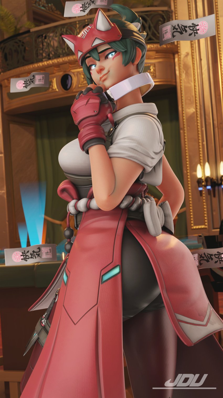 3d ass ass_focus clothed hi_res jdv kiriko_(overwatch) overwatch overwatch_2 smirk