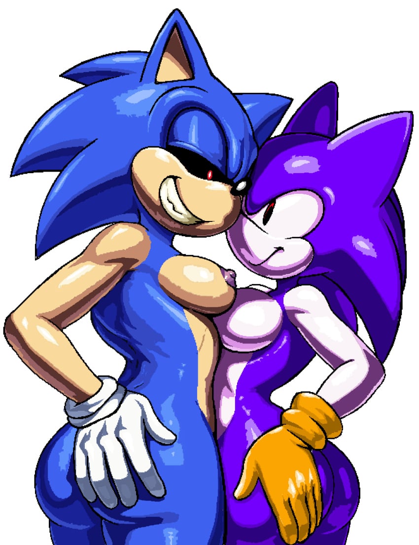 0x1g3n 2girls angry_face ass blue_fur breasts censored female furry hedgehog hedgehog_ears hedgehog_girl hedgehog_humanoid hedgehog_tail needlemouse_(character) needlemouse_(series) nipples pixel_art purple_fur rule_63 sarah_henderson_(needlemouse) simple_background simple_shading smiling smiling_at_each_other sonic.exe sonic.exe_(character) sonic.exe_(series) white_background white_skin