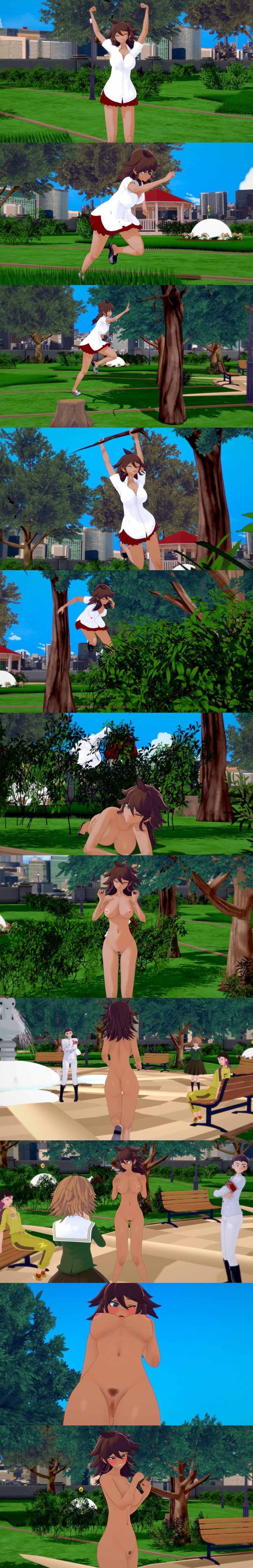 1girls 3boys 3d ass breasts brown_hair clothed clothed_female clothed_male clothed_male_nude_female danganronpa dark-skinned_female female fujisaki_chihiro kazuichi_souda kiyotaka_ishimaru naked_shoes navel nipples nude nude_female outdoor_nudity outdoors owari_akane public public_nudity pussy spike_chunsoft tagme ultimateenf