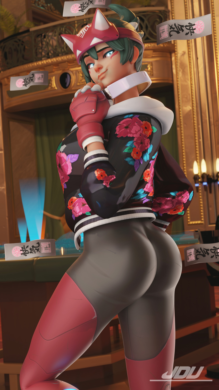 3d ass ass_focus athleisure_kiriko clothed hi_res jdv kiriko_(overwatch) overwatch overwatch_2 smirk