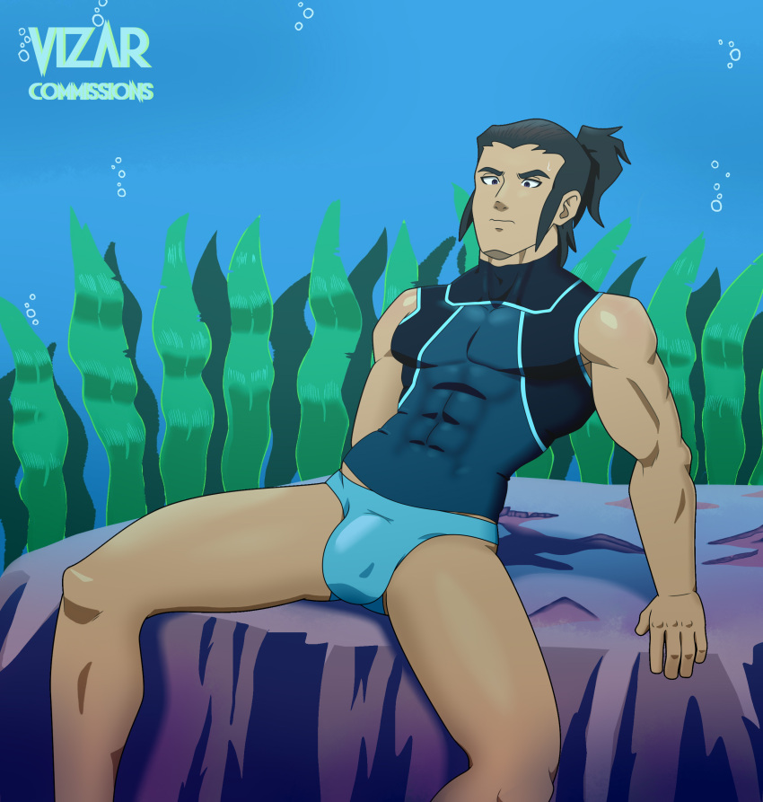 abs black_hair buldge garth gay long_hair male_only nsfw purple_eyes speedo tank_top thong underwater vizar young_justice