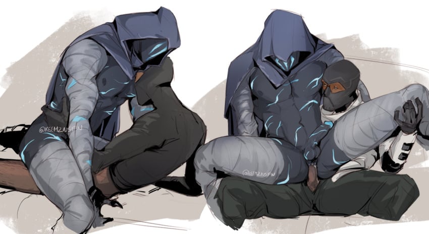 anal anal_sex cypher_(valorant) faceless_male gay gay_anal gay_sex hood hood_up keemznsfw male male/male male_only mask masked masked_male omen_(valorant) valorant zipper_down