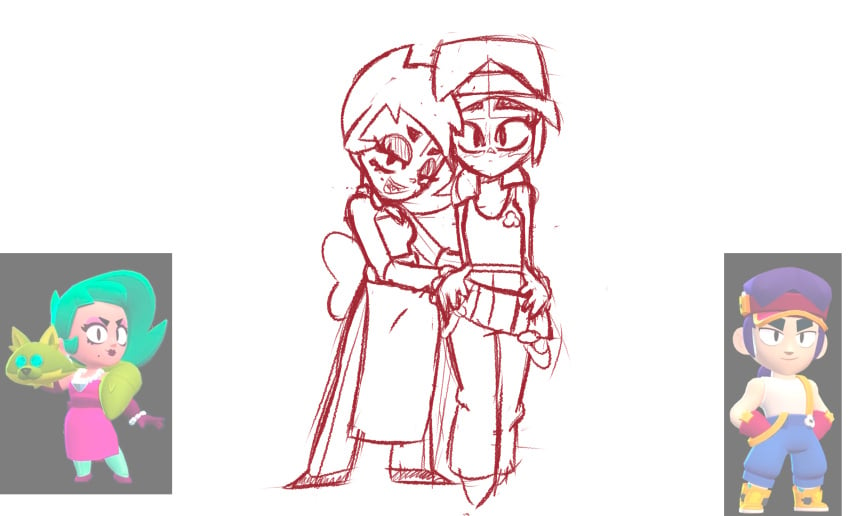 blush brawl_stars clothed clothing crossdressing fang_(brawl_stars) femboy femdom lola_(brawl_stars) papersketch sketch