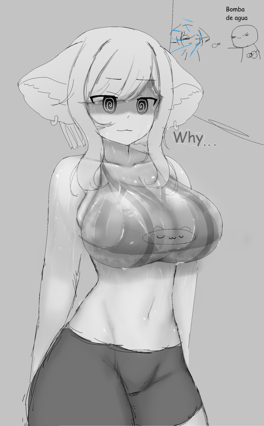 large_breasts monochrome owozu shubyuwu spiral_eyes virtual_youtuber