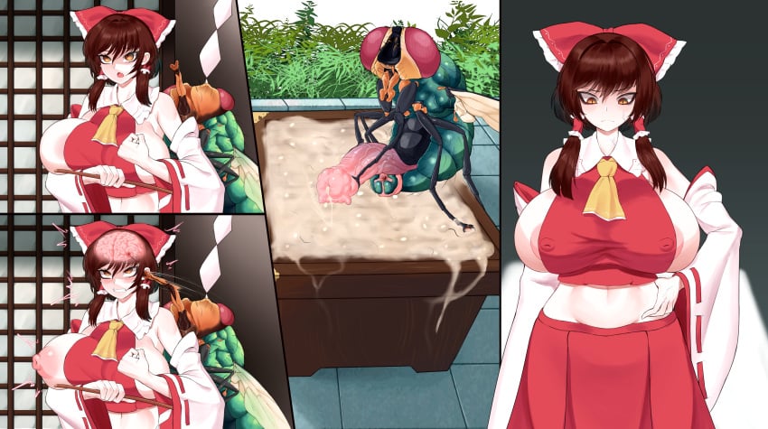 bow brain brain_injection censored clothing cum dallim female female_focus insectophilia insects large_ass large_breasts large_penis panties reimu_hakurei touhou zoophilia