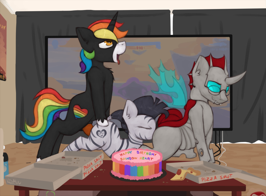 age_difference anal changeling cloudburst equine female horn male mammal marsminer my_little_pony oral rainbow_heart rimming sex straight unicorn vaginal_penetration young zebra