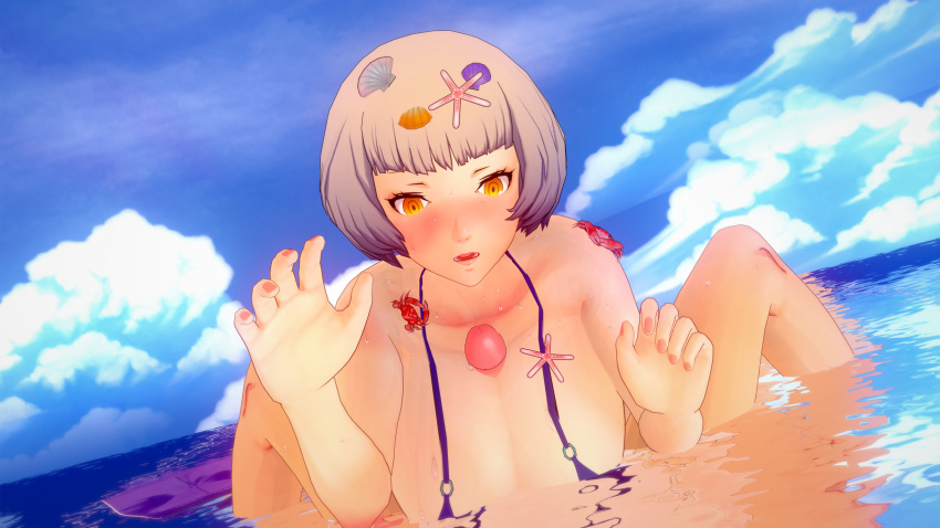 1boy 1girls 3d artist_request beach big_breasts bikini elizabeth_(persona) embarrassed female male ocean paizuri persona persona_3 straight tagme