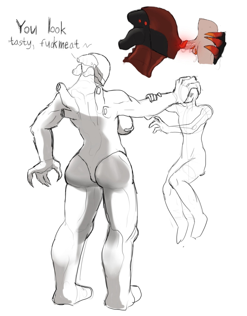 bigger_female black_body femdom grabbing_head hexxx malesub monster_girl muscular_female nightmare_waifu original_character red_body reverse_forced_oral self_upload size_difference smaller_male speech sucking_penis text tongue_wrap two_tone_body