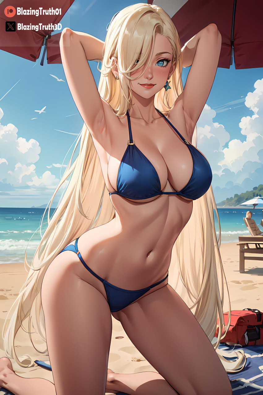 1girls ai_generated armpits arms_up bare_legs bare_midriff bare_shoulders beach big_breasts bikini bikini_bottom bikini_top blazeren_ai/3d blonde_hair blue_eyes breasts busty cleavage commentary curvaceous curvy curvy_body curvy_female curvy_figure earrings english_text feet_out_of_frame female female_only hair_down hair_over_one_eye huge_breasts ino_yamanaka kneeling light-skinned_female light_blue_eyes light_skin lipstick long_hair makeup nai_diffusion naruto naruto:_the_last naruto_(series) naruto_shippuden ocean on_knees oppai patreon_username pose posing posing_for_the_viewer sand seaside shiny shiny_hair shiny_skin smile smooth_skin stable_diffusion swimsuit text twitter_username url very_long_hair voluptuous water watermark web_address wide_hips