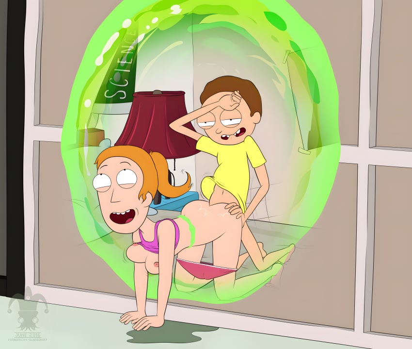 ambiguous_penetration biting_lip blargsnarf bouncing_breasts breasts brother_and_sister doggy_style floppy_breasts ginger ginger_hair incest jiggling_breasts looking_up morty_smith nipples open_mouth pink_nipples portal red_hair red_hair rick_and_morty smile summer_smith upscaled wiping_face wiping_forehead wiping_sweat