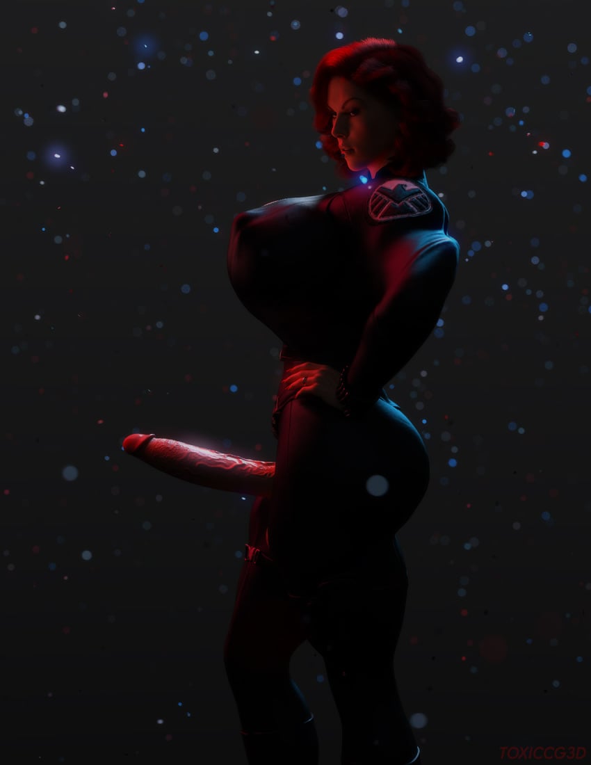 1futa 3d armpits athletic_futanari balls big_breasts black_widow_(marvel) bokeh busty dickgirl futa_only futanari hourglass_figure marvel muscles muscular muscular_futanari natasha_romanoff penis pinup red_light skintight_bodysuit solo testicles toxiccg3d