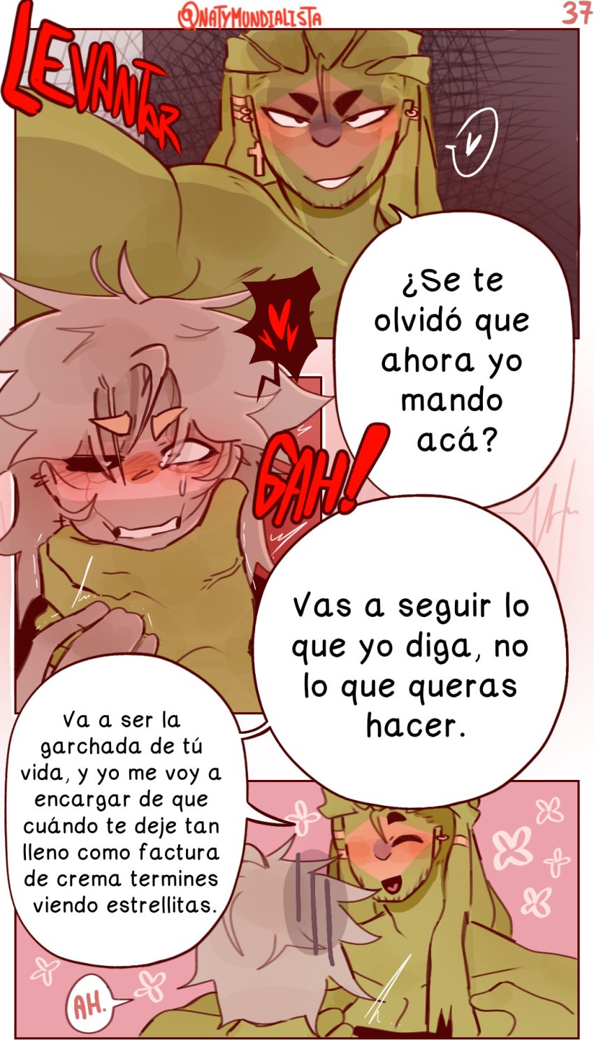 2boys argentina_(countryhumans) blush brazil_(countryhumans) comic comic_page comic_panel countryhumans couple gay hands_on_neck kinky_naty male married_couple masochism page_37 spanish_text