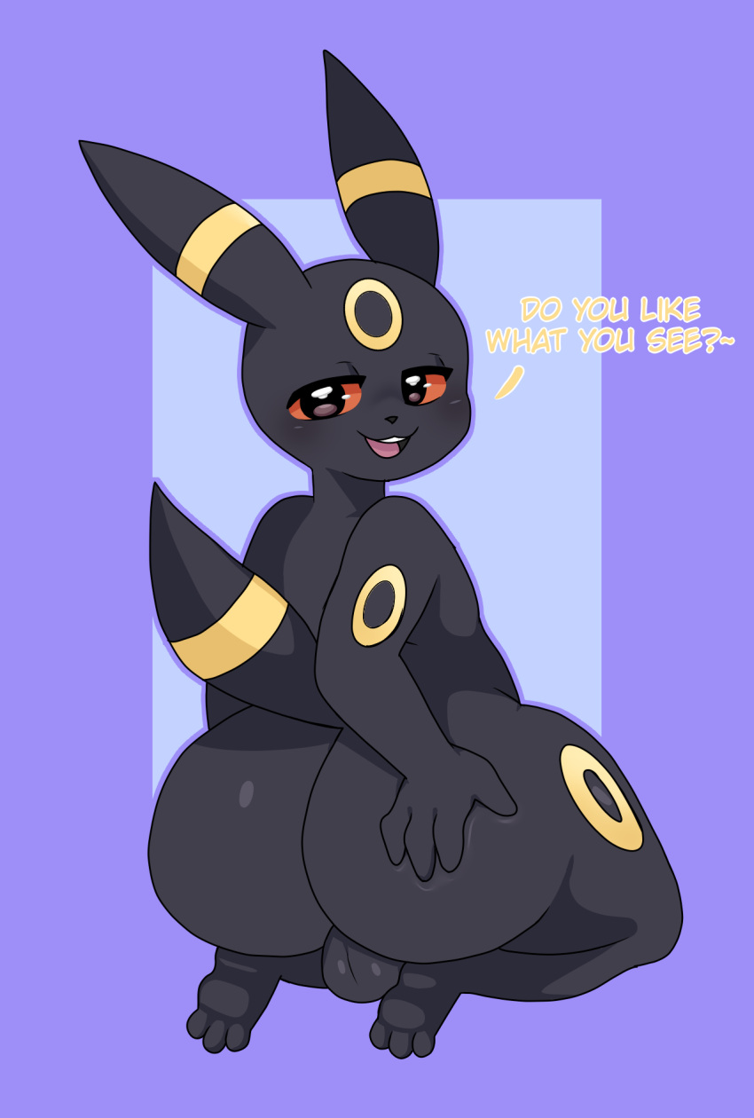 anthro ass balls big_butt eeveelution generation_2_pokemon genitals girly hi_res male nintendo penis pokemon pokemon_(species) samirachuni umbreon