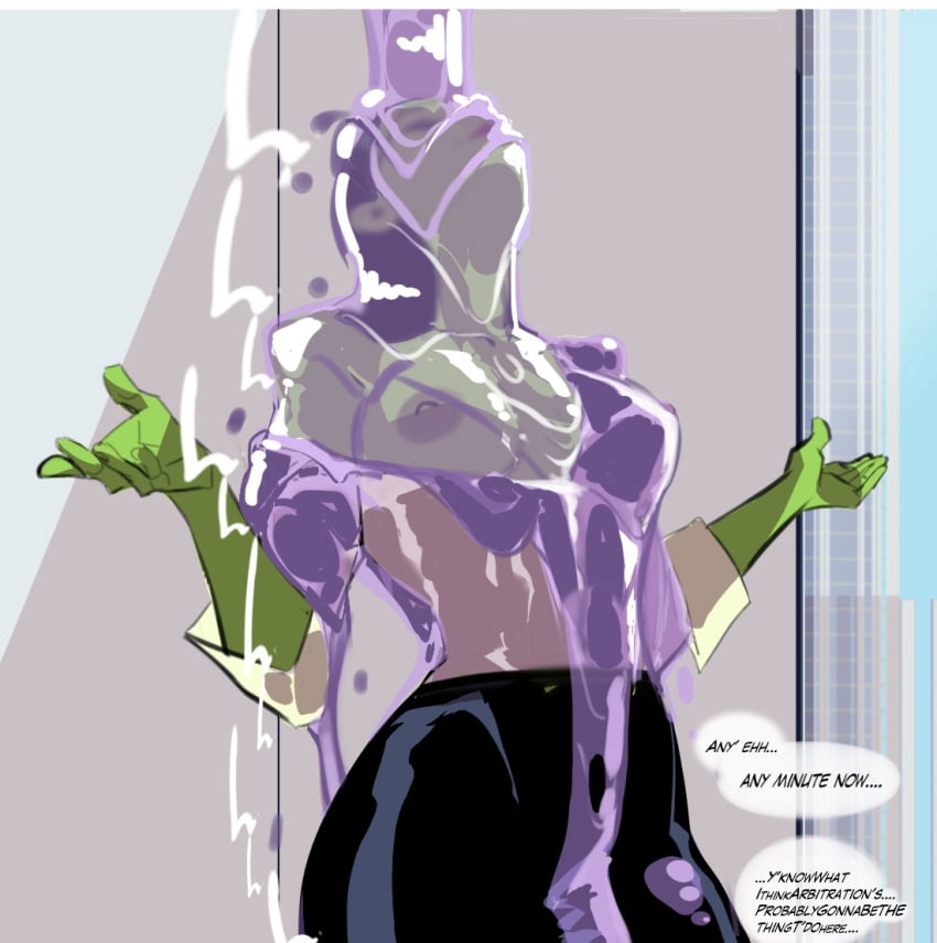 1girls batnipsforever big_breasts breasts covered_in_slime female female_only green-skinned_female green_body green_skin hulk_(series) marvel marvel_comics messy nipples office_clothing purple_liquid she-hulk slime solo thought_bubble translucent_clothing wet wet_body wet_clothes wet_hair wet_shirt