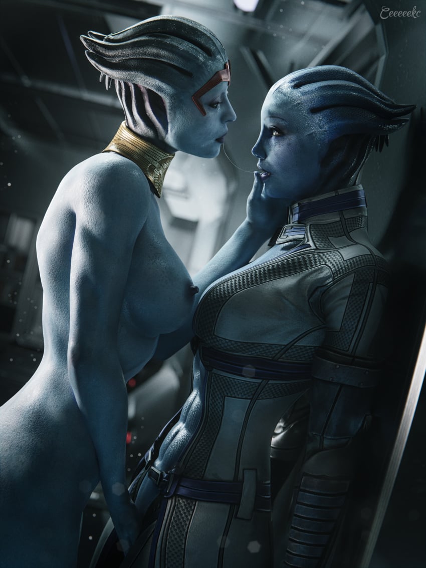 2girls 3d 4k abs after_kiss alien alien_girl asari athletic athletic_female bioware blender blender_(software) blue_body blue_skin breasts ceeeeekc fanart female female_only fingering fingers_on_pussy green_eyes hand_on_pussy human indoors liara_t&#039;soni looking_at_partner mass_effect mass_effect_2 mass_effect_3 mostly_nude muscular muscular_female realistic saliva_string samara scales seducing seductive yuri