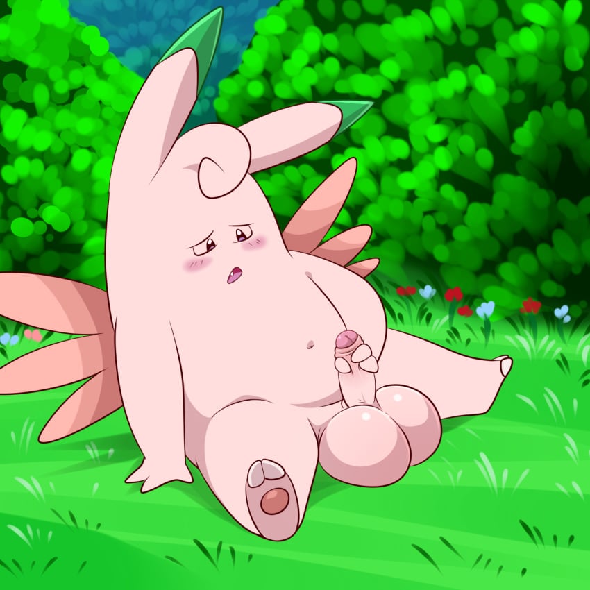 balls big_balls blush clefable lonbluewolf male male_only masturbation navel nintendo no_humans open_mouth penis pokemon shiny_pokemon solo video_games