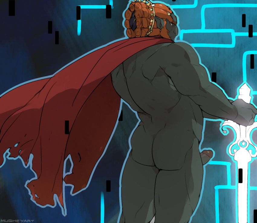 ass bara barazoku biceps boner cape clothing erection ganondorf ganondorf_(twilight_princess) gerudo hair humanoid looking_back male male_only manly melee_weapon mugheyart muscular nintendo nude penis presenting presenting_hindquarters royalty solo solo_male standing sword the_legend_of_zelda thick_thighs triceps twilight_princess video_games weapon