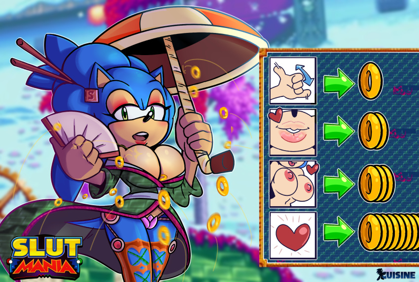 1girls alternate_costume blue_fur breasts busty cleavage clothing cuisine eyeshadow fan furry garter_straps hedgehog hourglass_figure japanese_clothing kimono lipstick logo mammal missphase prostitution rule_63 sonic_(series) sonic_mania sonic_the_hedgehog sonique_the_hedgehog umbrella voluptuous