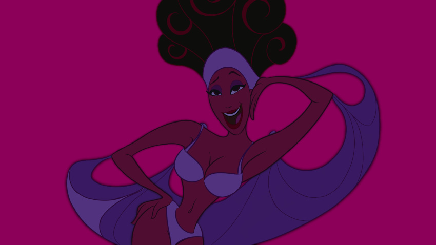 bedaxe belly bra breasts calliope_(hercules) cleavage dark-skinned_female dark_skin disney edit hercules_(disney) open_mouth screenshot screenshot_edit smile the_muses underwear