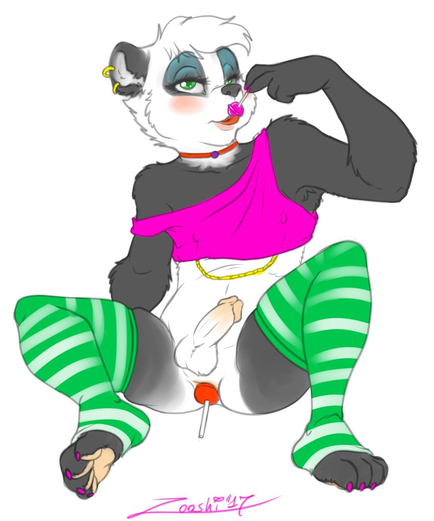 bear candy clothing food girly legwear lipstick lollipop makeup male mammal panda piercing stockings top yaoi zooshi