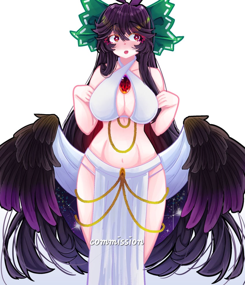 big_breasts boob_window crow dress nanaii_desu reiuji_utsuho tagme thick thick_thighs touhou utsuho_reiuji wings