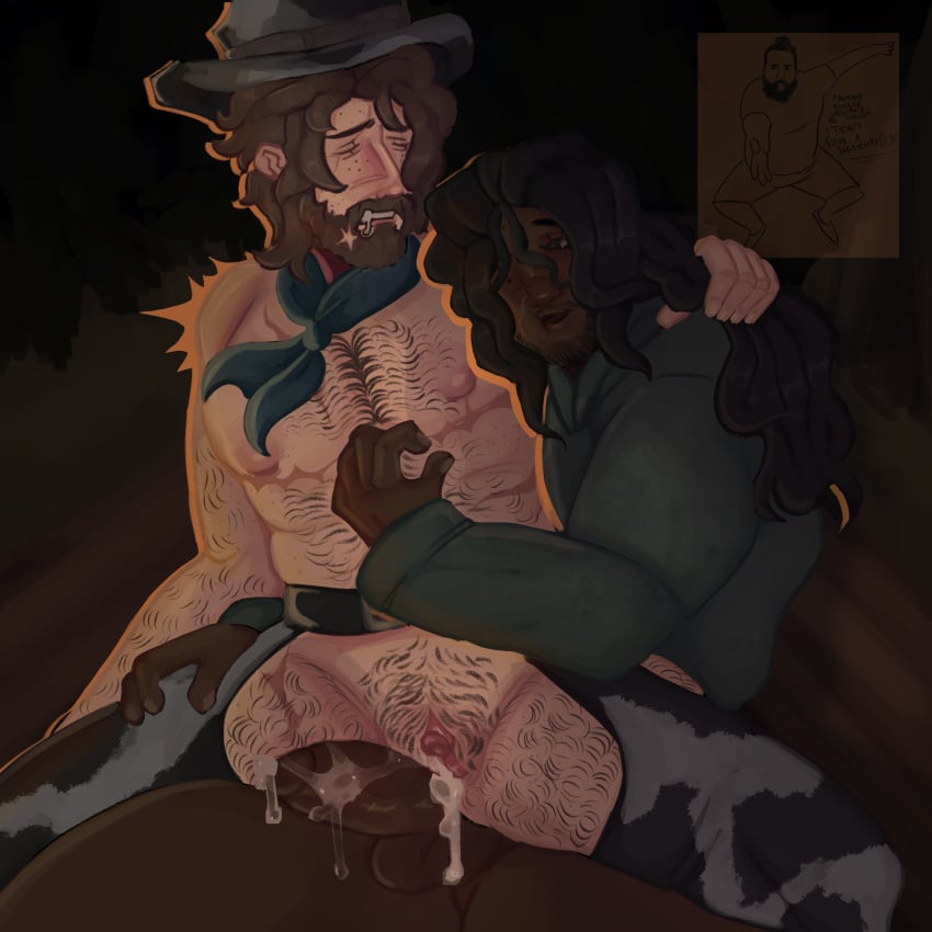 arthur_morgan black_hair brown_hair charles_smith cowboy cum cuntboy gay gay_sex interracial loving_gaze male/male male_only male_penetrated mlm night outside partially_clothed portuguesegatto rdr2 red_dead_redemption red_dead_redemption_(series) red_dead_redemption_2 tender