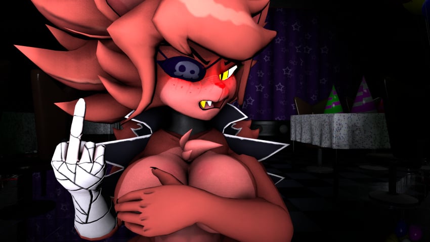 blush bread678 breasts cally3d covered_nipples covering_breasts fexa fexa_(cally3d) fexa_(cryptia) five_nights_at_freddy's foxy_(cally3d) foxy_(fnaf) fredina's_nightclub hi_res high_resolution highres looking_at_viewer sfm shy source_filmmaker