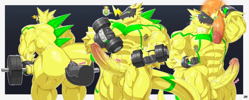 anal_sex anthro ass balls big_penis boner bulkmon charcoalwaffle26 cwaffle digimon erection gay humanoid male male/male male_only muscular muscular_male nude penetration penis sweat yellow_body