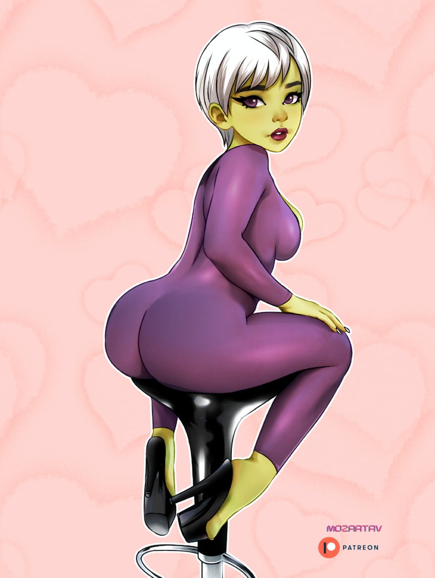 ass ass_focus bar_chair barefoot big_breasts bodysuit breasts bursting_breasts chair cheelai cleavage cleavage_overflow color curvy curvy_body curvy_figure dragon_ball dragon_ball_super dragon_ball_z extraterrestrial feet female female_only green_skin high_heels latex latex_suit leggings long_sleeves looking_at_viewer looking_back mozartav patrol platform_footwear platform_heels plump purple_eyes red_lipstick shiny_clothes shoes_on short_hair sitting soft_breasts spacesuit stripper_heels thick thick_ass tight_clothing white_hair white_nails