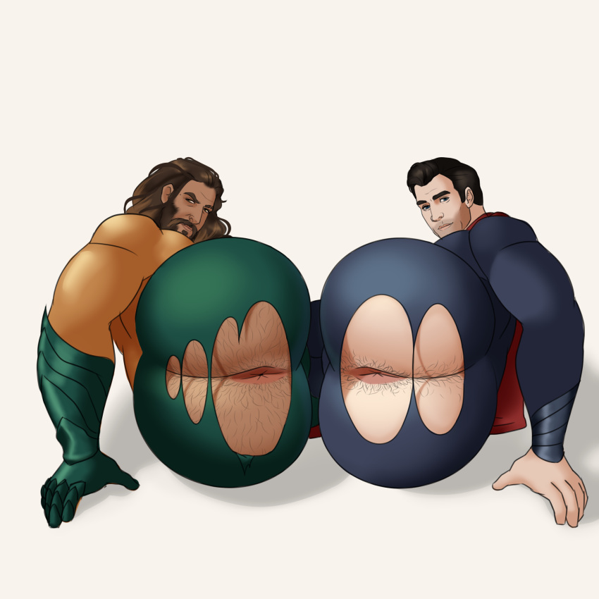 2boys 2males anus aquaman ass ass_focus ass_to_ass asshole bara big_ass big_butt celebrity dc dc_comics duo gay hairy hairy_anus hairy_ass hairy_male henry_cavill horkrugley jason_momoa looking_at_viewer male male_only muscular muscular_male pink_anus plain_background presenting presenting_ass real_person ripped_bodysuit ripped_clothing skintight skintight_bodysuit skintight_clothing superman take_your_pick torn_bodysuit torn_clothes white_background