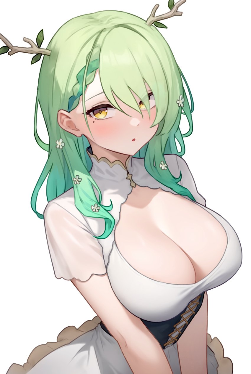 1girls bluefield blush breasts ceres_fauna green_hair hololive hololive_english hololive_english_-council- hololive_english_-promise- large_breasts long_hair mole mole_under_eye solo virtual_youtuber yellow_eyes